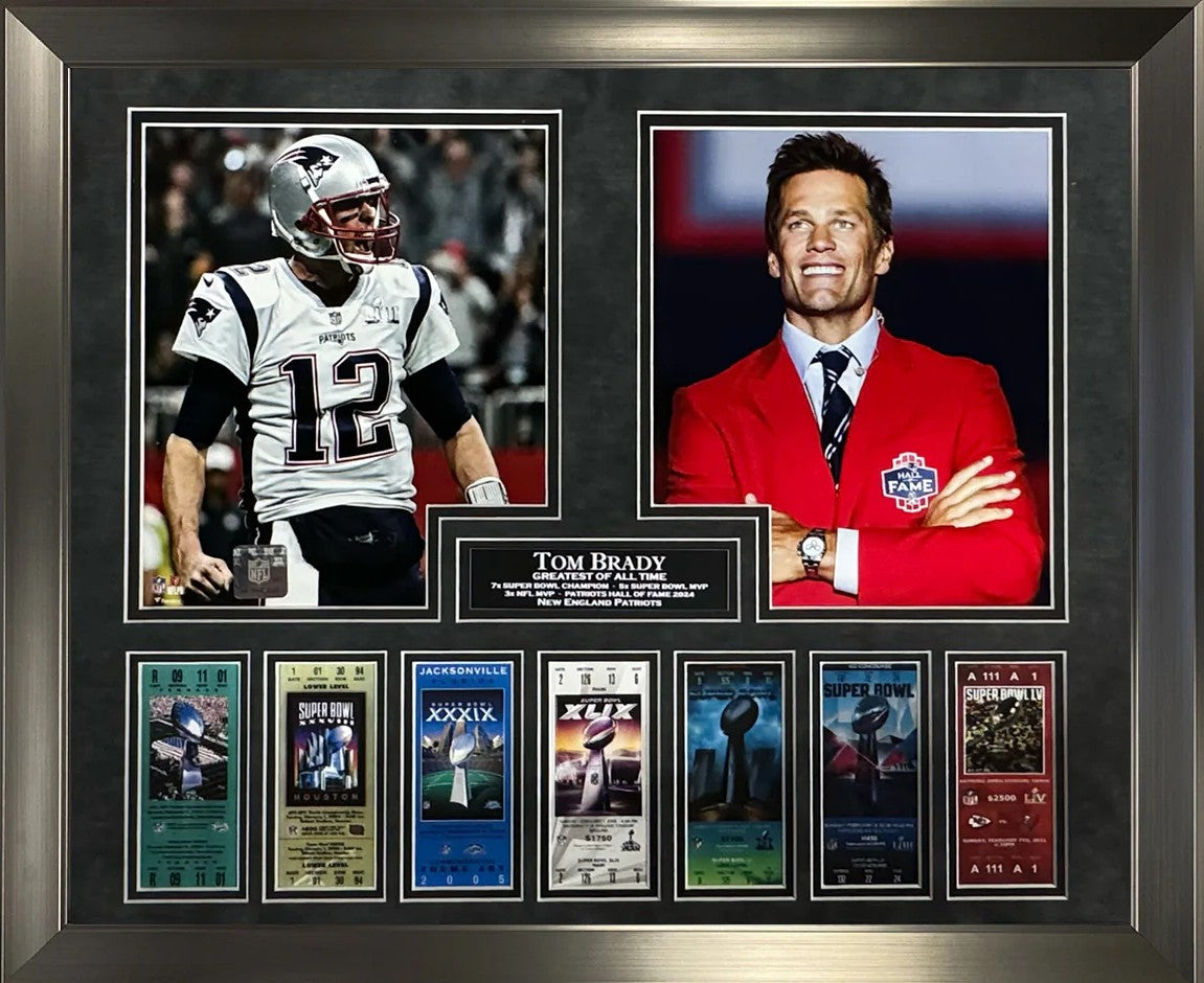 Tom Brady 7 Super Bowl Tickets Patriots Hall of Fame Collage 16x20