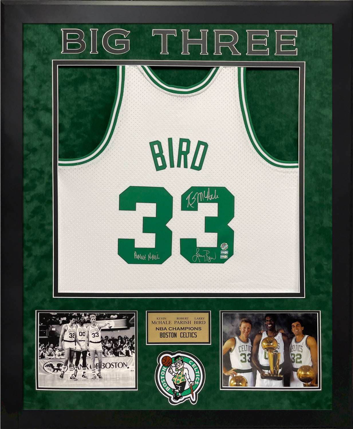Kevin McHale Robert Parish Larry Bird Triple Signed Autograph Jersey Big Three Framed 37x45