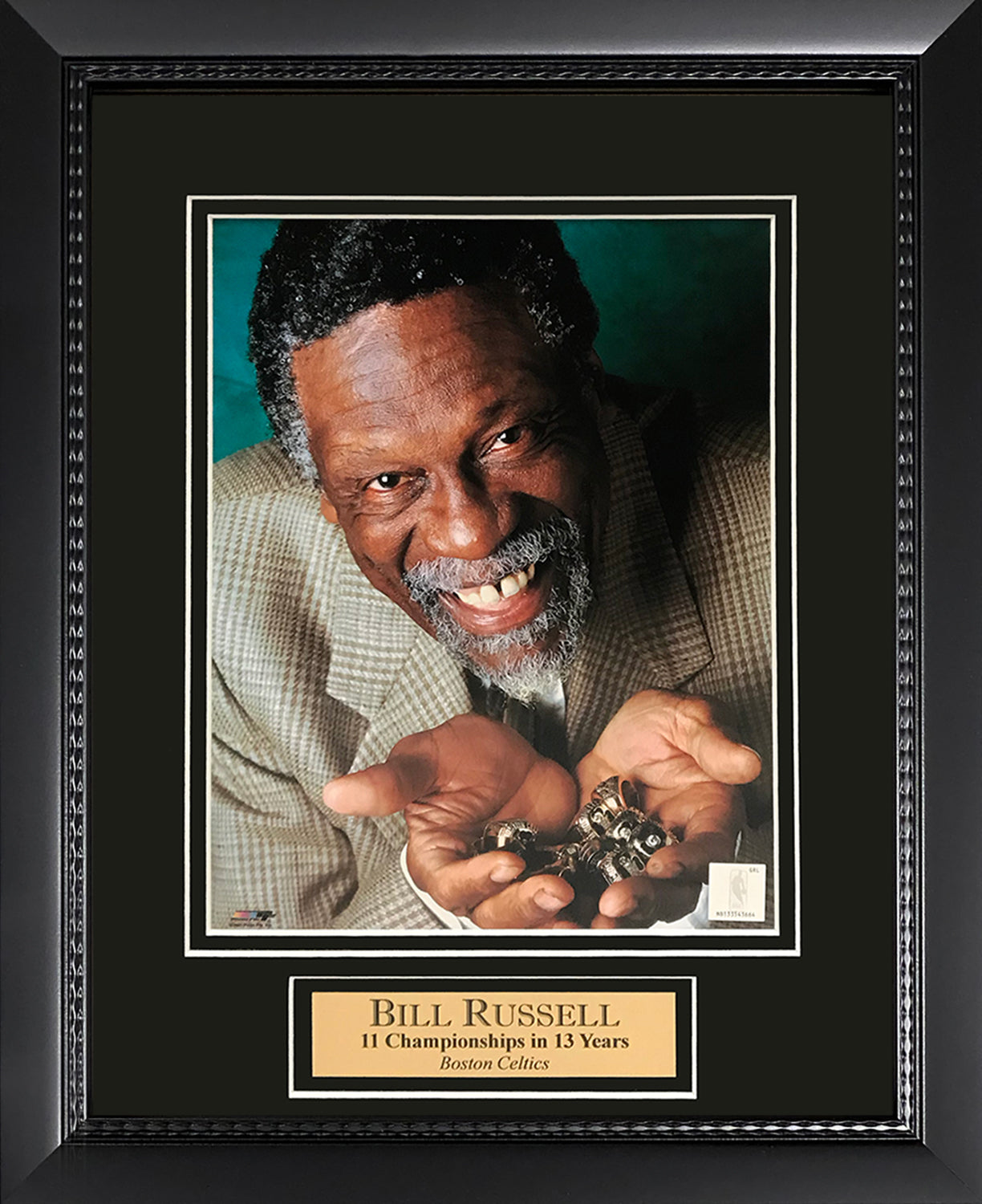 Bill Russell Photo Championship Rings In Hands 11x14