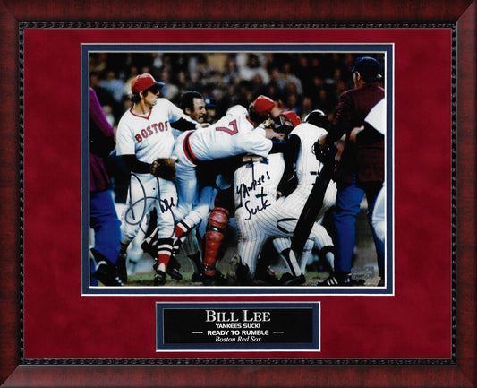 Bill Lee Autograph 8x10 Photo - Fighting the Yankees - "Yankees Suck" Inscription - Boston Red Sox - Framed 13x16 - New England Picture Authentication