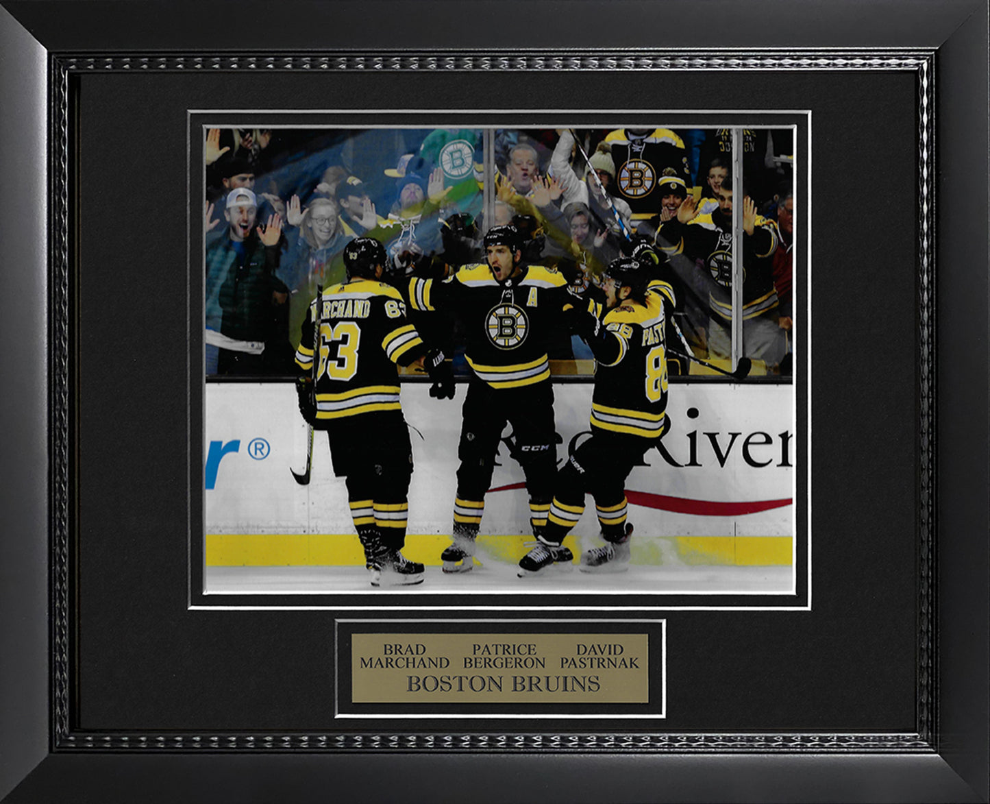 Brad Marchand, Patrice Bergeron, David Pastrnak Photograph - Celebrate - Boston Bruins - Framed 13x16