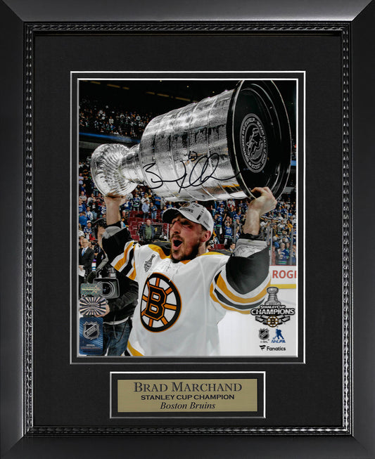 Brad Marchand Autograph 8x10 Photo - Hold Stanley Cup - Boston Bruins - Framed 13x16 - New England Picture Authentication