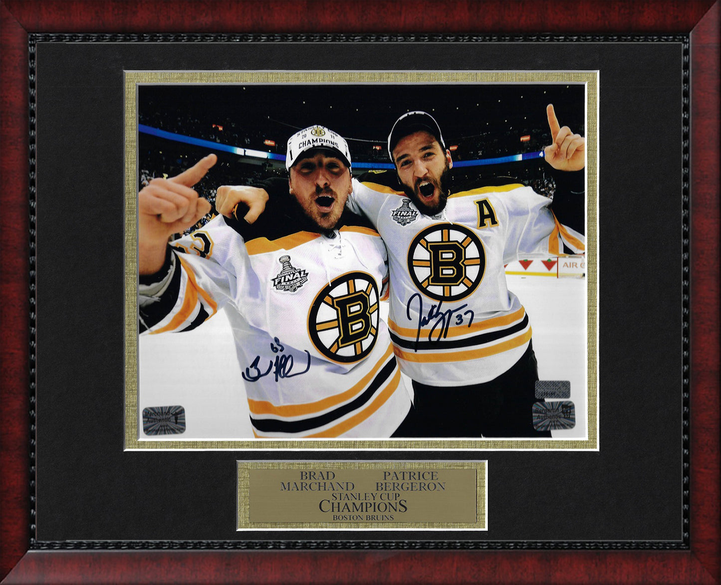 Brad Marchand, Patrice Bergeron Double Autograph Photo 11x14