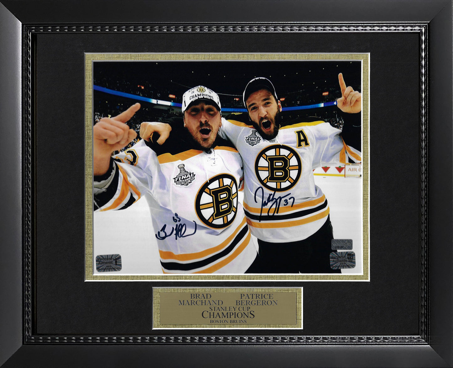 Brad Marchand, Patrice Bergeron Double Autograph Photo 11x14