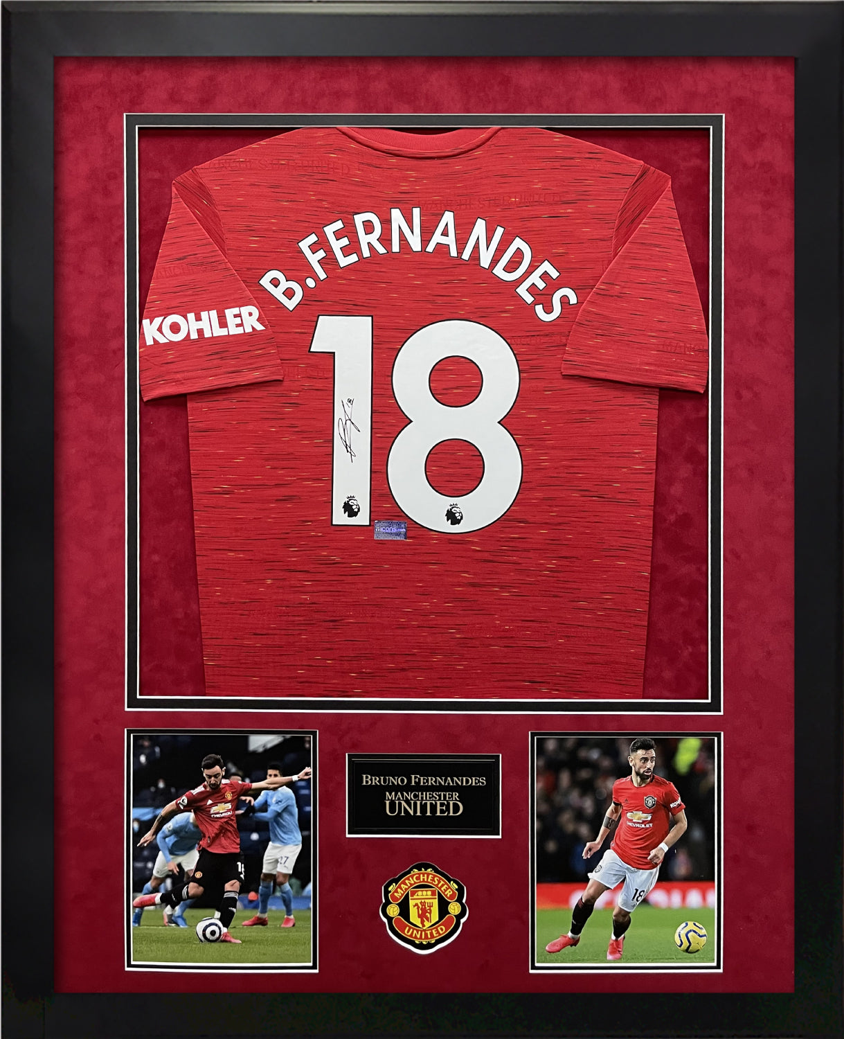 Bruno Fernandes Autograph Jersey Manchester United Speckled Red Framed 37x45