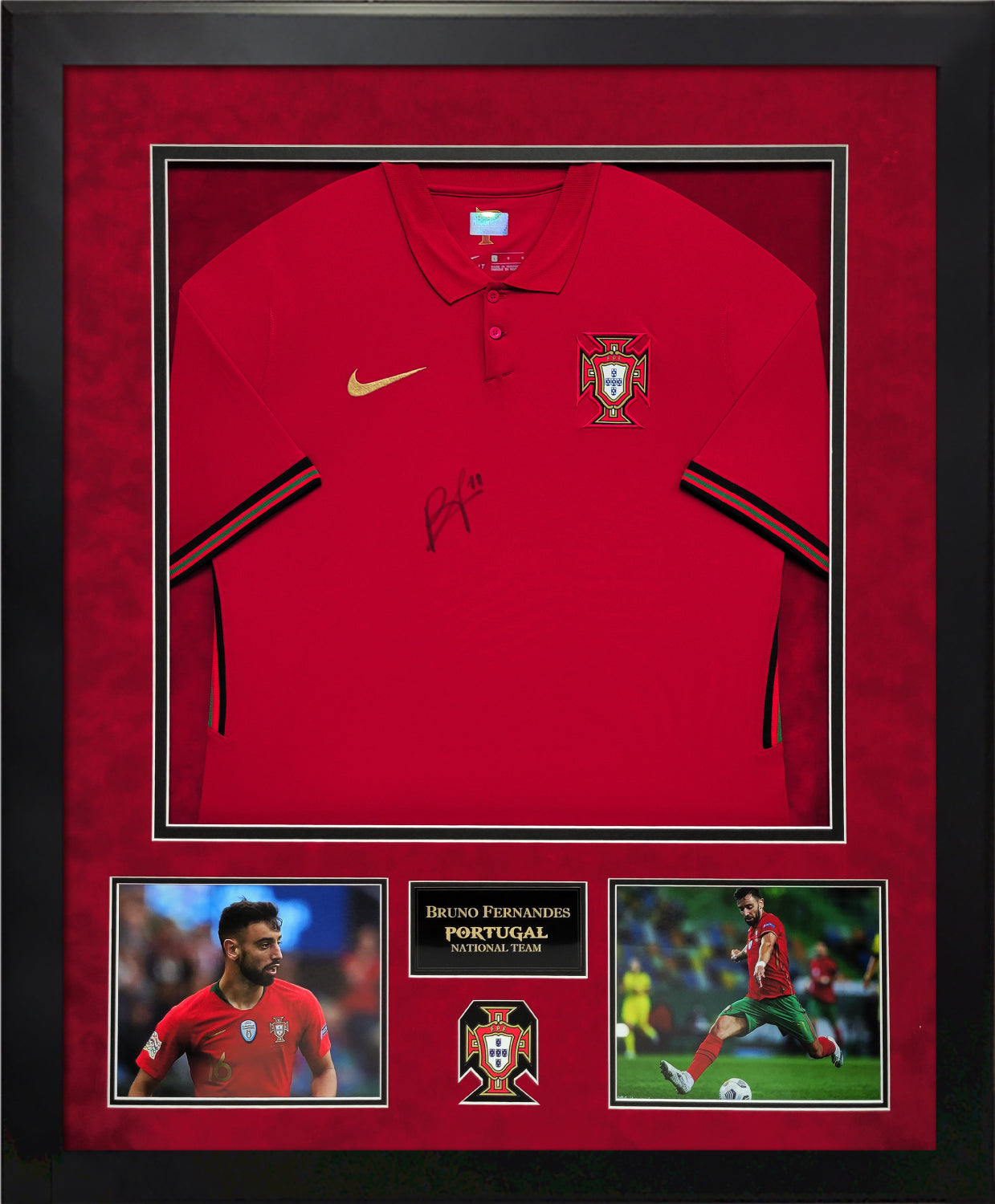 Bruno Fernandes Autograph Front Jersey Portugal 2021 - 2022 Framed 37x45