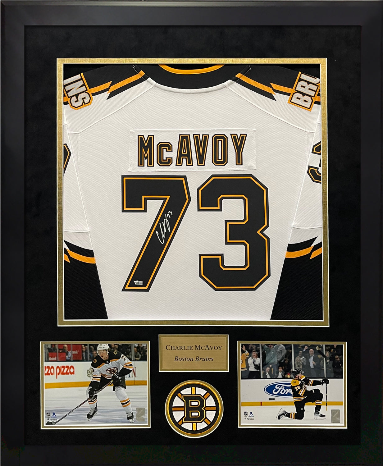 Charlie McAvoy Autograph Jersey Framed 37x45