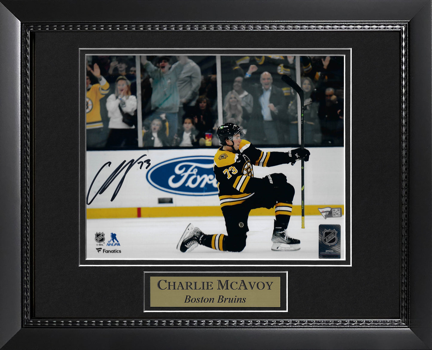 Charlie McAvoy Autograph 8x10 Photo - Goal Celebration - Boston Bruins - Framed 13x16 - Fanatics Authentication