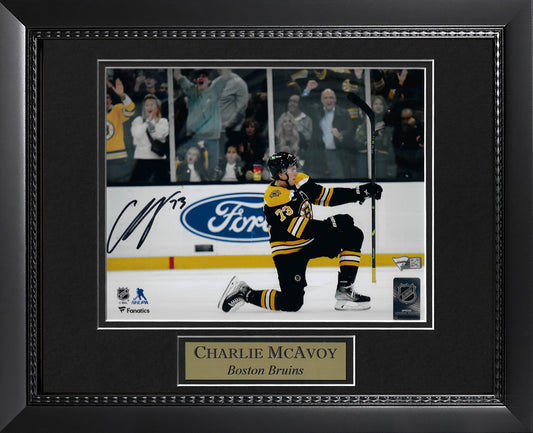 Charlie McAvoy Autograph 8x10 Photo - Goal Celebration - Boston Bruins - Framed 13x16 - Fanatics Authentication