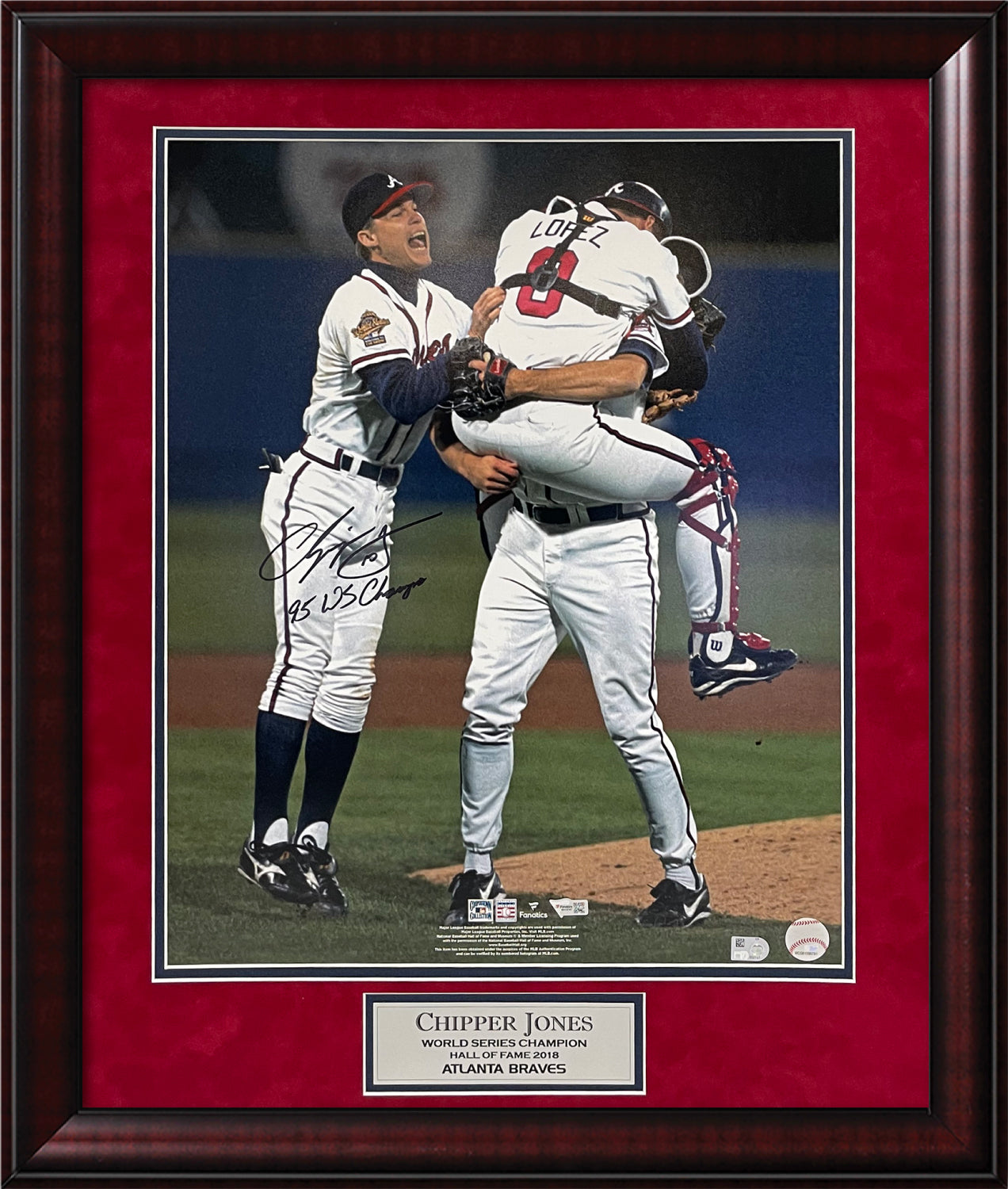 Chipper Jones Autograph Photo With Inscription 95 WS Champs 23x27 Fanatics Authentication