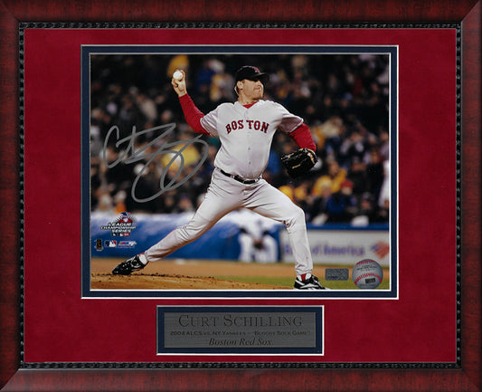 Curt Schilling Autograph 8x10 Photo - ALCS Pitch - Boston Red Sox - Framed 13x16 - New England Picture Authentication