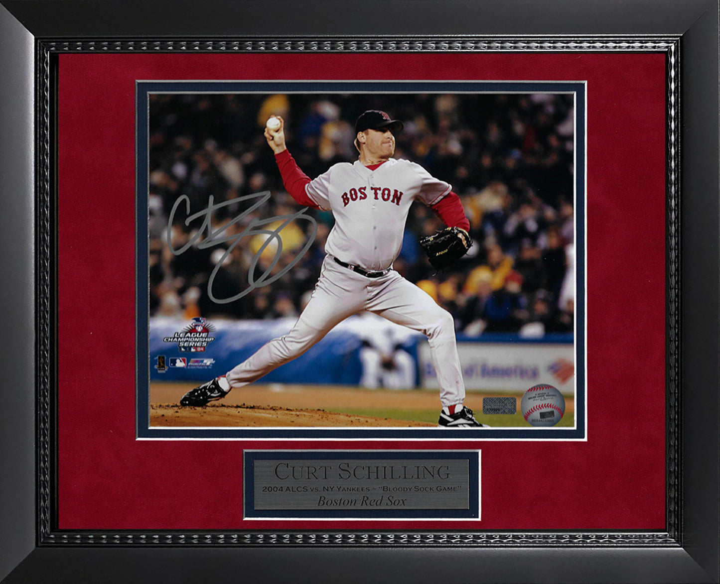 Curt Schilling Autograph 8x10 Photo - ALCS Pitch - Boston Red Sox - Framed 13x16 - New England Picture Authentication