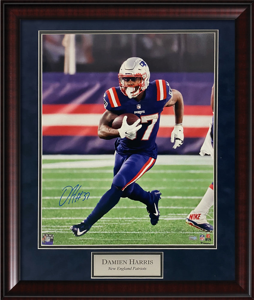 Damien Harris Autograph Photo Blue Uniform 23x27 New England Picture Authentication