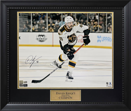 David Krejci Autograph Photo White Uniform 23x27 New England Picture Authentication