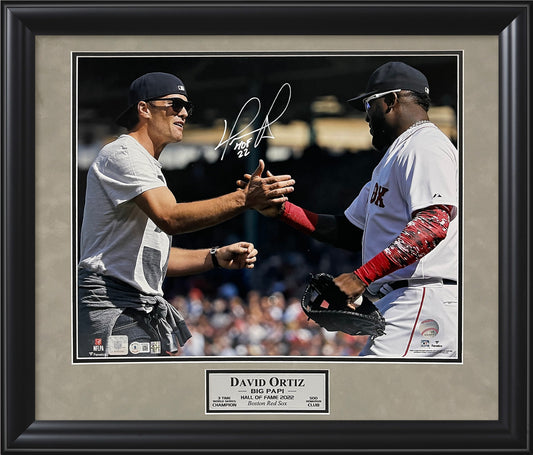 David Ortiz Autograph Photo Shake Hands With Brady With Inscription 23x27 JSA Authentication