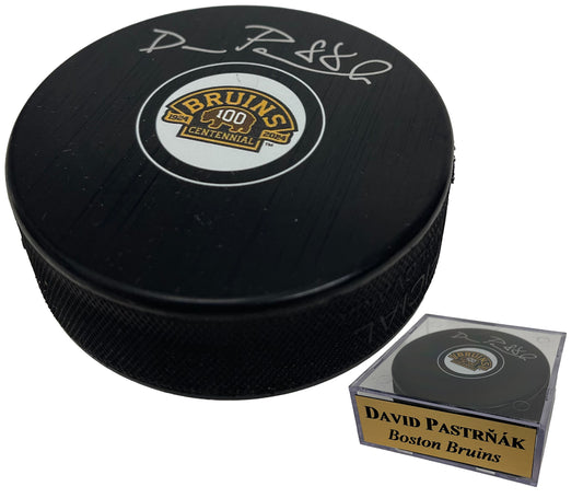 David Pastrnak Autograph Bruins Centennial Season Puck