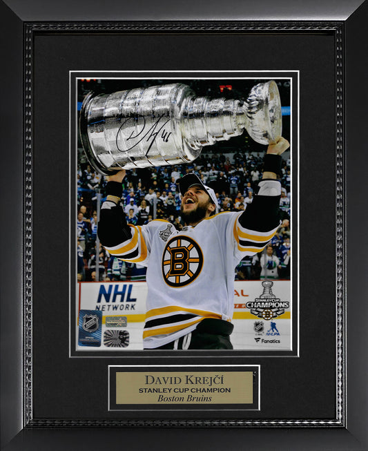 David Krejci Autograph Photo Holding Stanley Cup 11x14