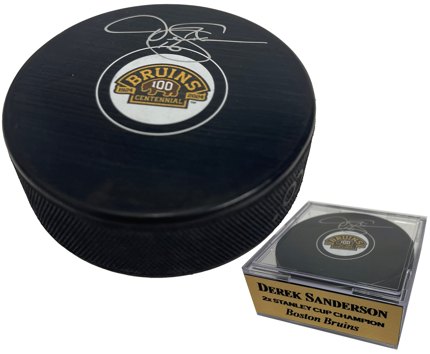 Derek Sanderson Autograph Bruins Centennial Season Puck