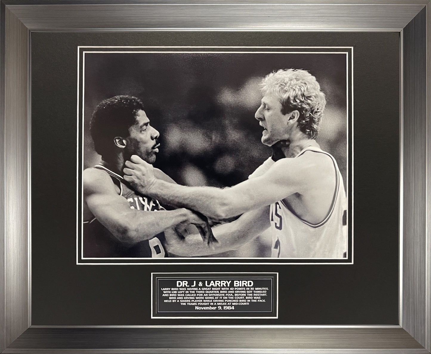 Dr. J & Larry Bird Photo 1984 Fight 16x20