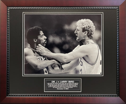 Dr. J & Larry Bird Photograph - 1984 Fight - Philadelphia 76ers - Boston Celtics - Framed 18x22