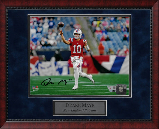 Drake Maye Autograph 8x10 Photo - Throw Ball - New England Patriots - Framed 13x16 - Fanatics Authentication