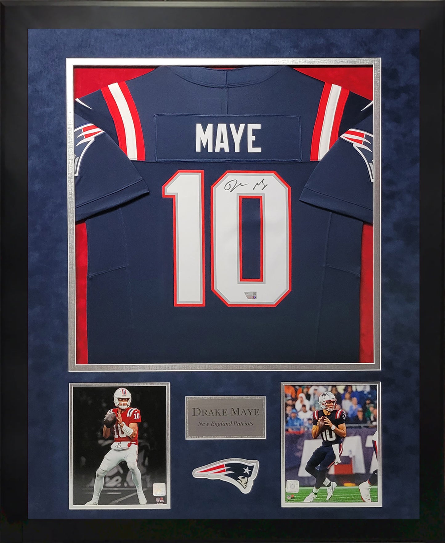 Drake Maye Autographed Jersey Framed 37x45