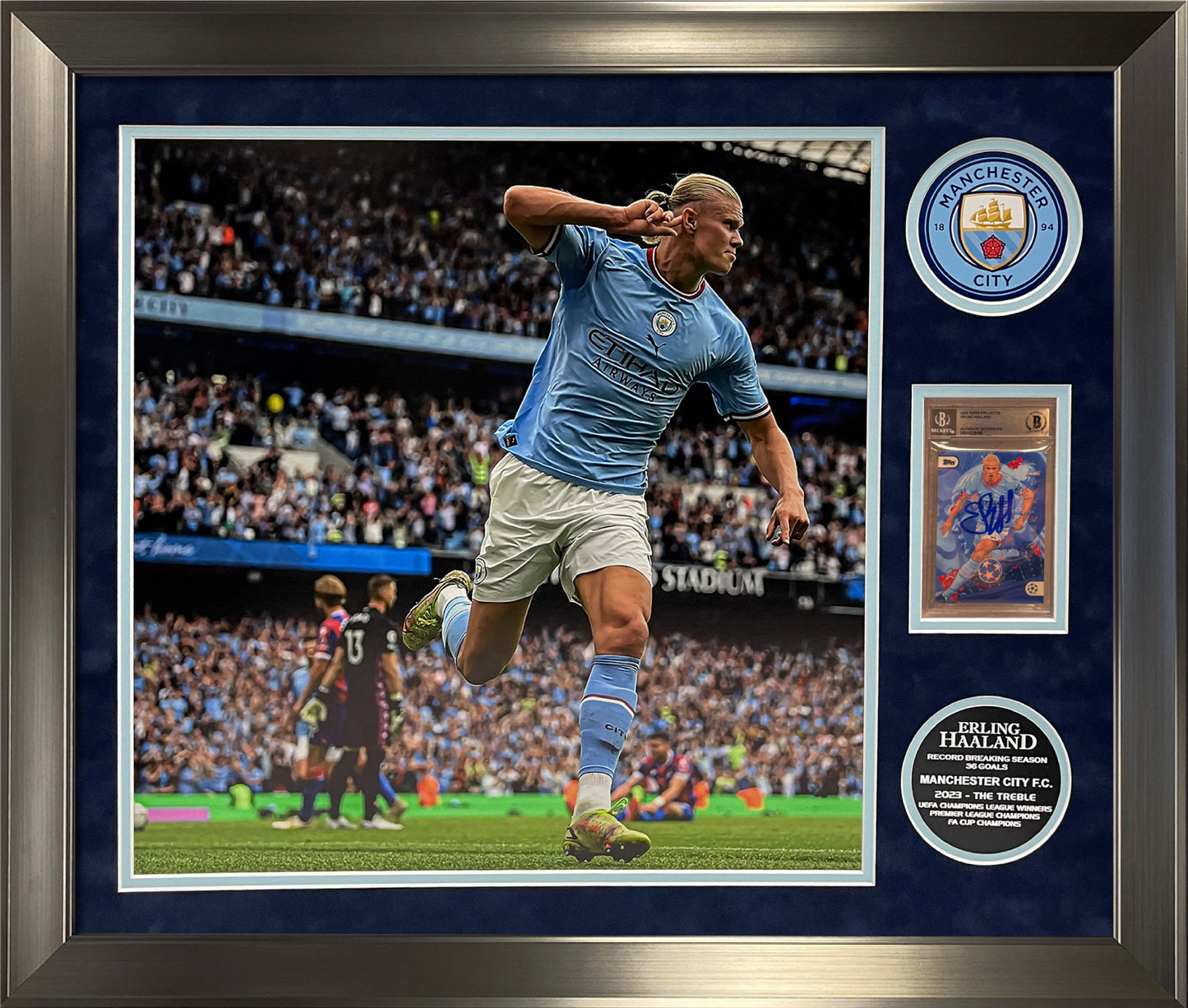 Erling Haaland Autograph Trading Card Insert Manchester City Collage 23x27 Beckett Authentication