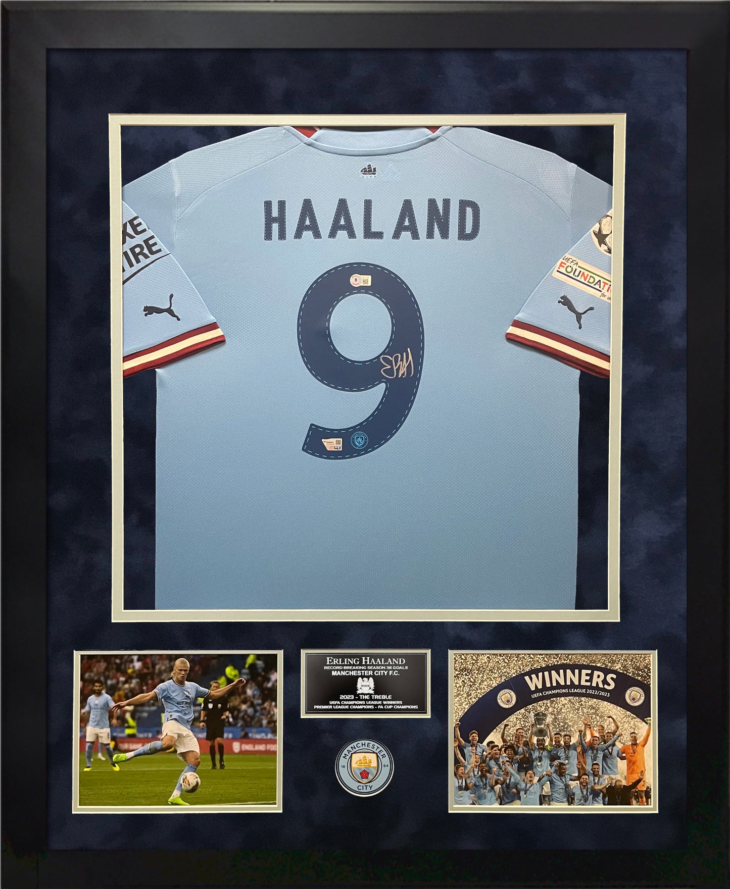Erling Haaland Autograph Jersey Manchester City Framed 37x45