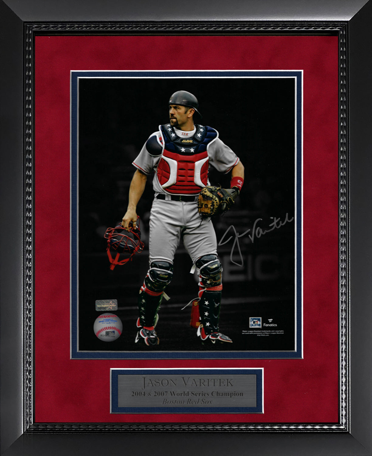 Jason Varitek Autograph Photo Red White & Blue Blacked Out 11x14