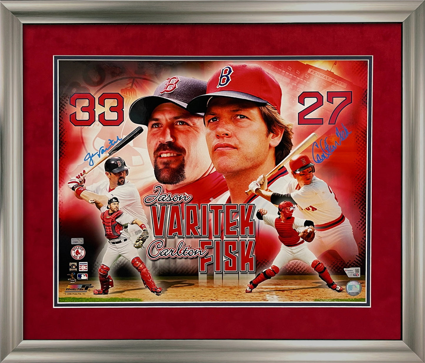 Jason Varitek, Carlton Fisk Double Autograph Photo Collage 23x27