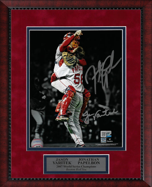 Jason Varitek, Jonathan Papelbon Double Autograph Photo 2007 World Series Victory Spotlight 11x14