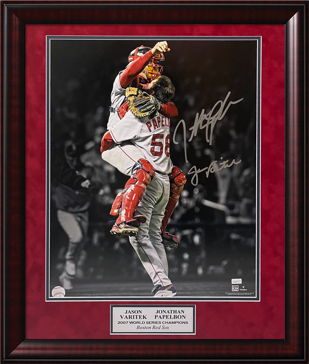 Jason Varitek Jonathan Papelbon Double Autograph Photo 2007 World Series Spotlight 23x27 New England Picture Authentication