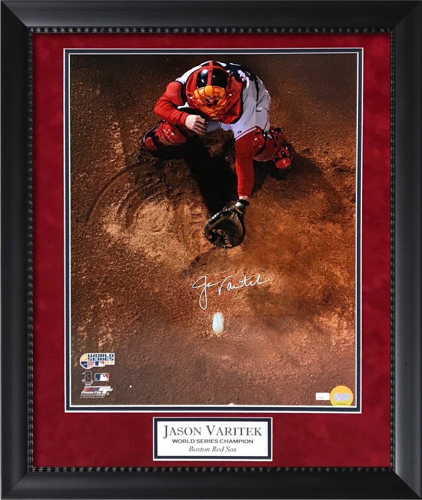 Jason Varitek Autograph Photo Overhead Catch 23x27 New England Picture Authentication