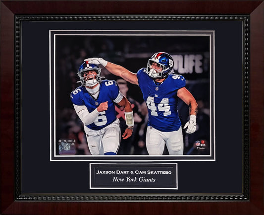 Jaxson Dart, Cam Skattebo 8x10 Photograph - Head Pat - New York Giants - Framed 13x16