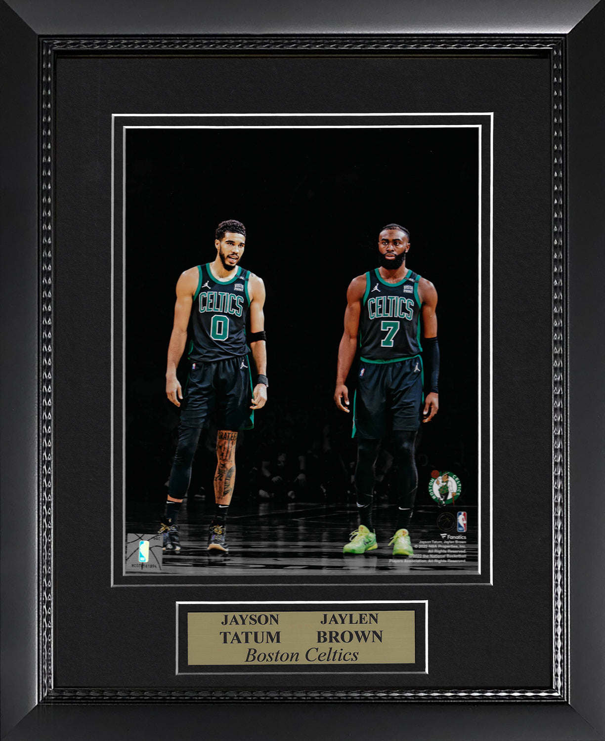 Jayson Tatum Jaylen Brown Photo Stand on Court Black Uniform 11x14