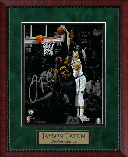 Jayson Tatum Autograph Photo Dunk Over LeBron James Spotlight 11x14