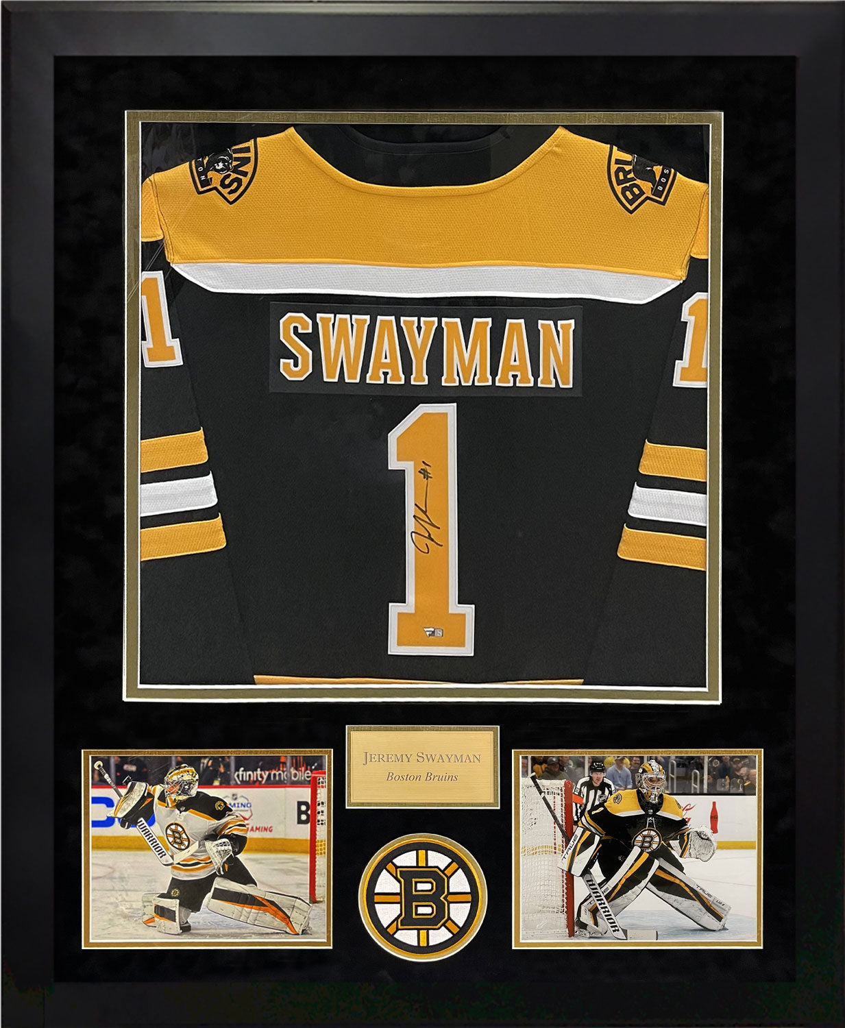 Jeremy Swayman Autograph Jersey Framed 37x45