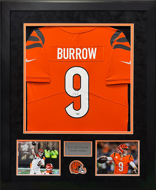 Joe Burrow Autograph Jersey Cincinnati Bengals Orange Limited Jersey Framed 37x45