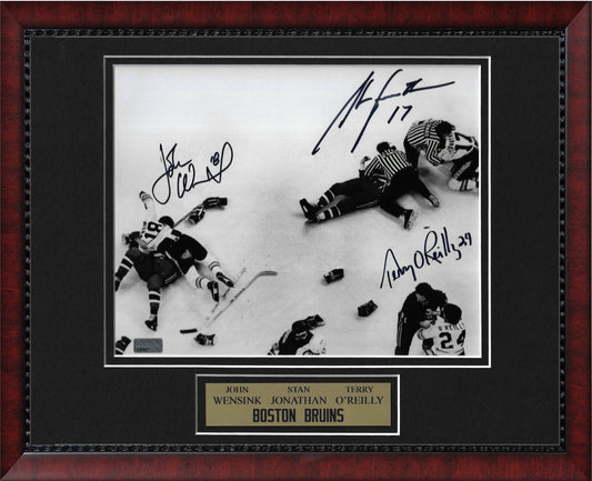 John Wensink Stan Jonathan Terry O'Reilly Triple Autograph Photo Ice Brawl 11x14