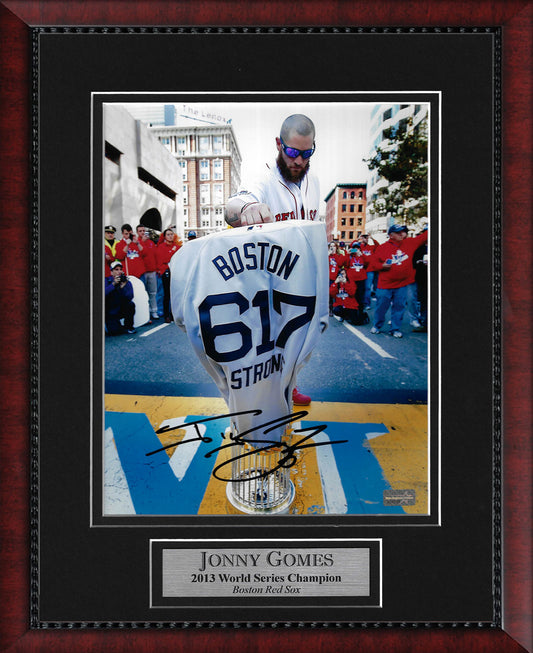 Jonny Gomes Autograph 8x10 Photo - Boston Marathon Finish Line - Boston Red Sox - Framed 13x16 - New England Picture Authentication