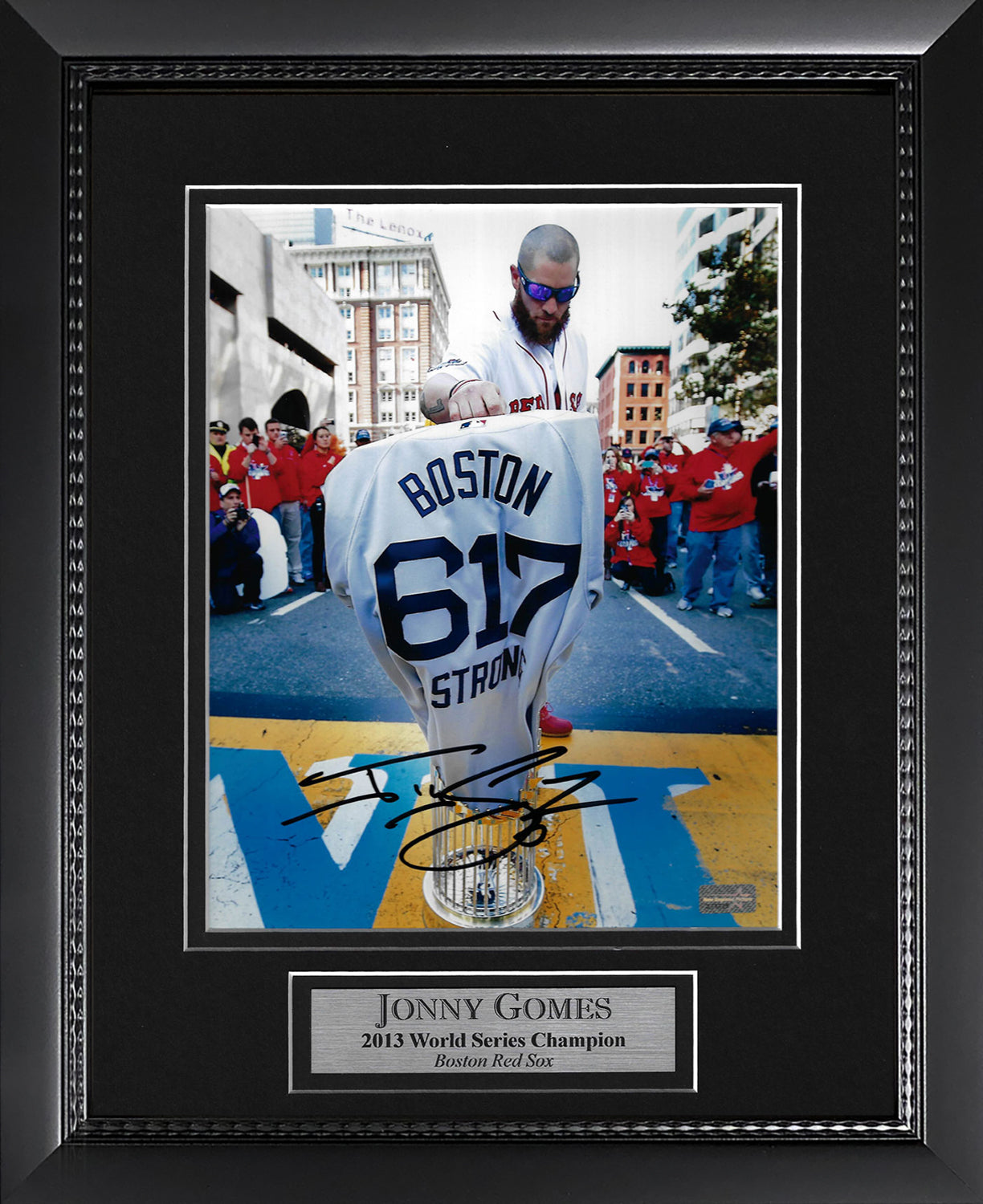 Jonny Gomes Autograph Photo Boston Marathon Finish Line Trophy 11x14