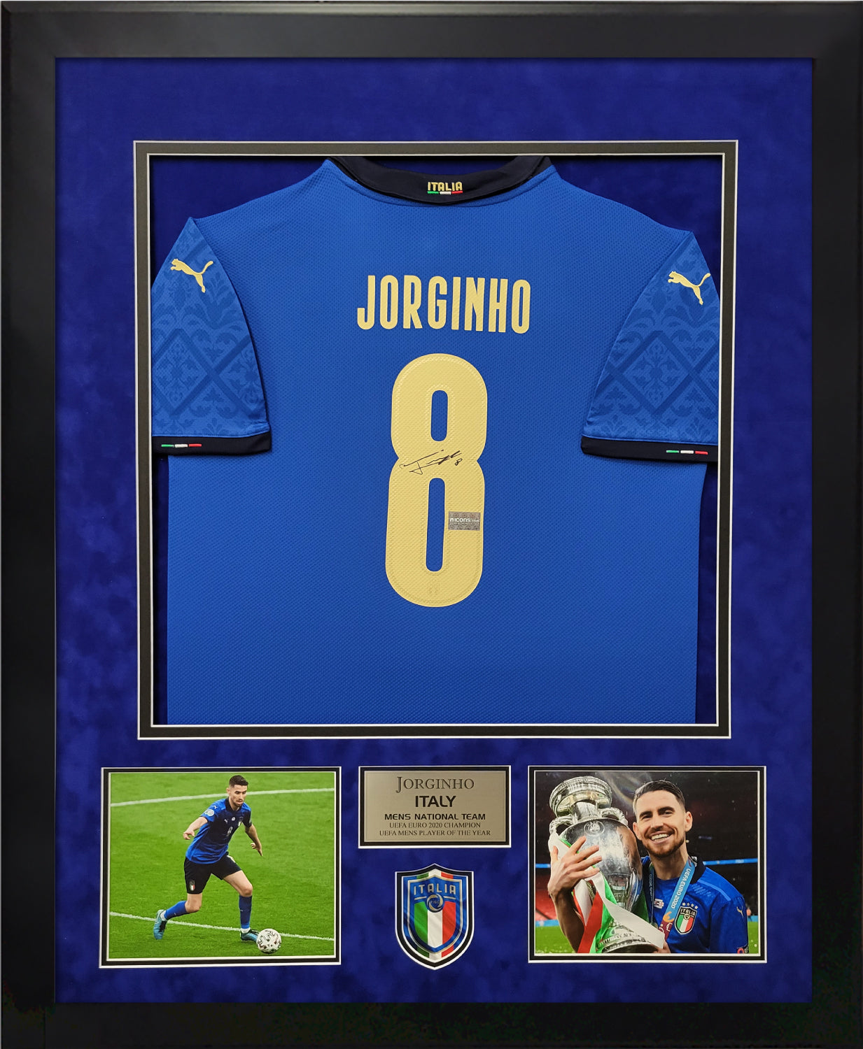 Jorginho Autograph Jersey Italy 2020-2021 Framed 37x45