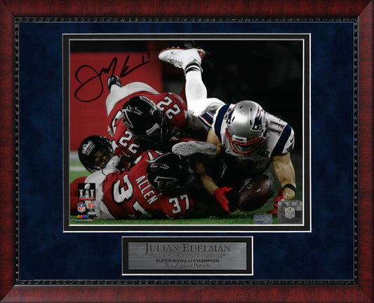 Julian Edelman Autograph 8x10 Photo - The Greatest Catch - New England Patriots - Framed 13x16 - JSA Authentication