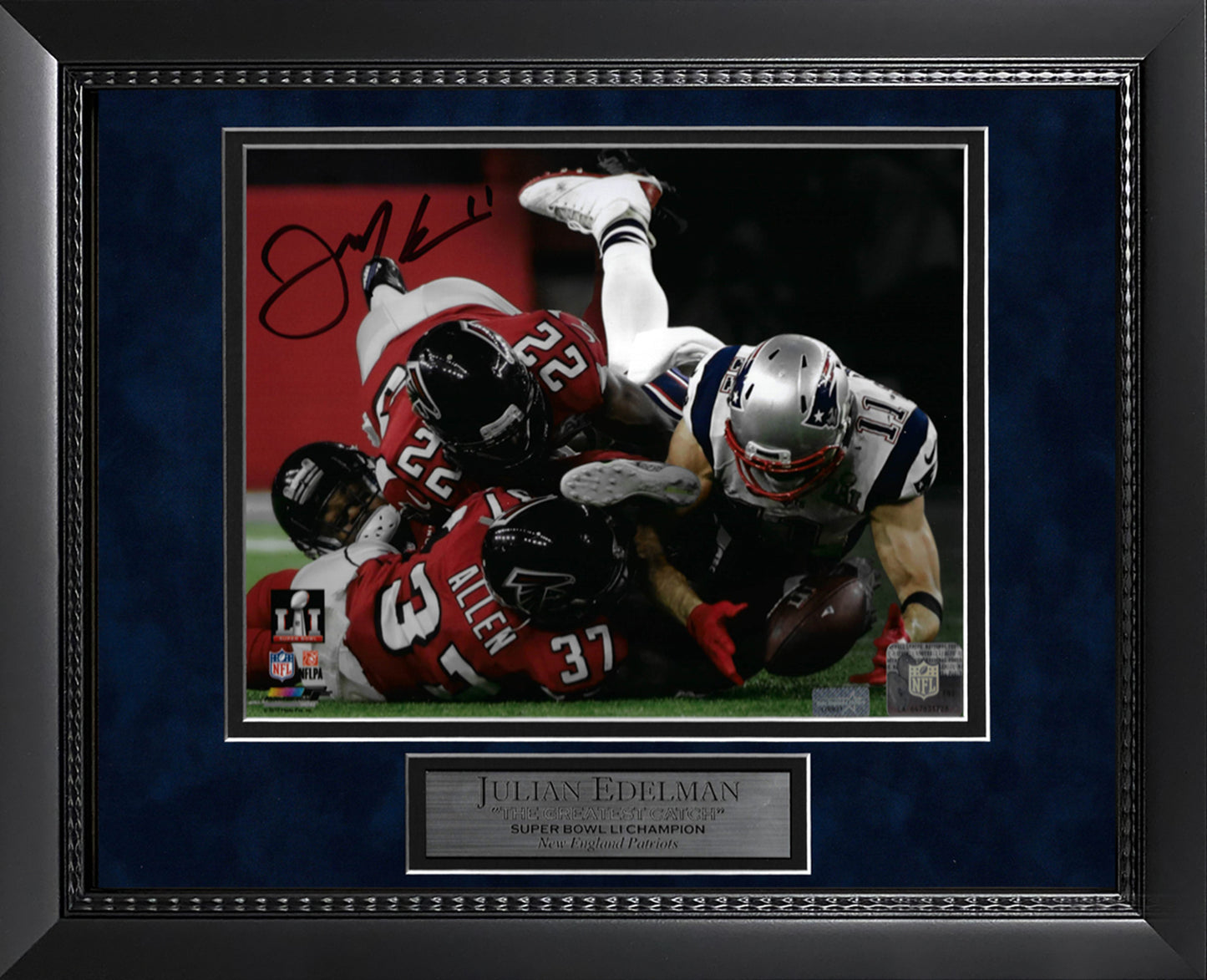 Julian Edelman Autograph 8x10 Photo - The Greatest Catch - New England Patriots - Framed 13x16 - JSA Authentication