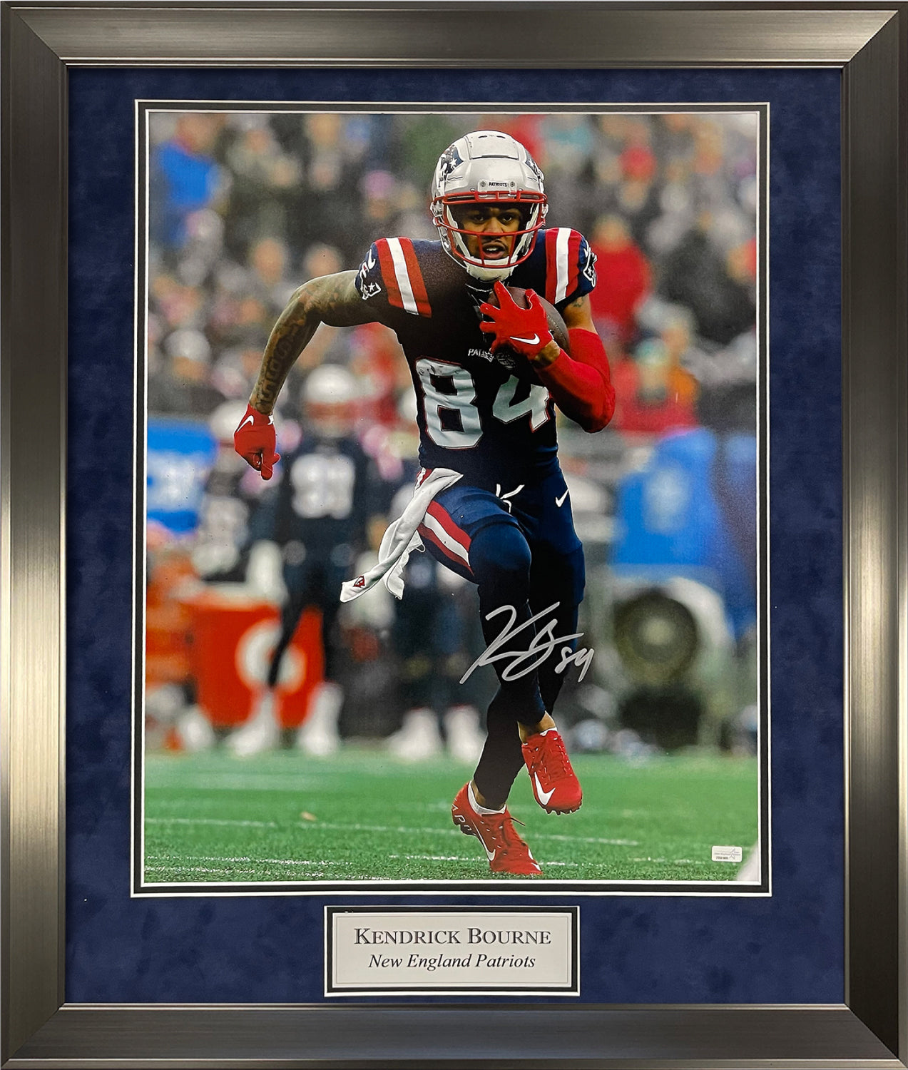 Kendrick Bourne Autograph Photo Run 23x27 New England Picture Authentication