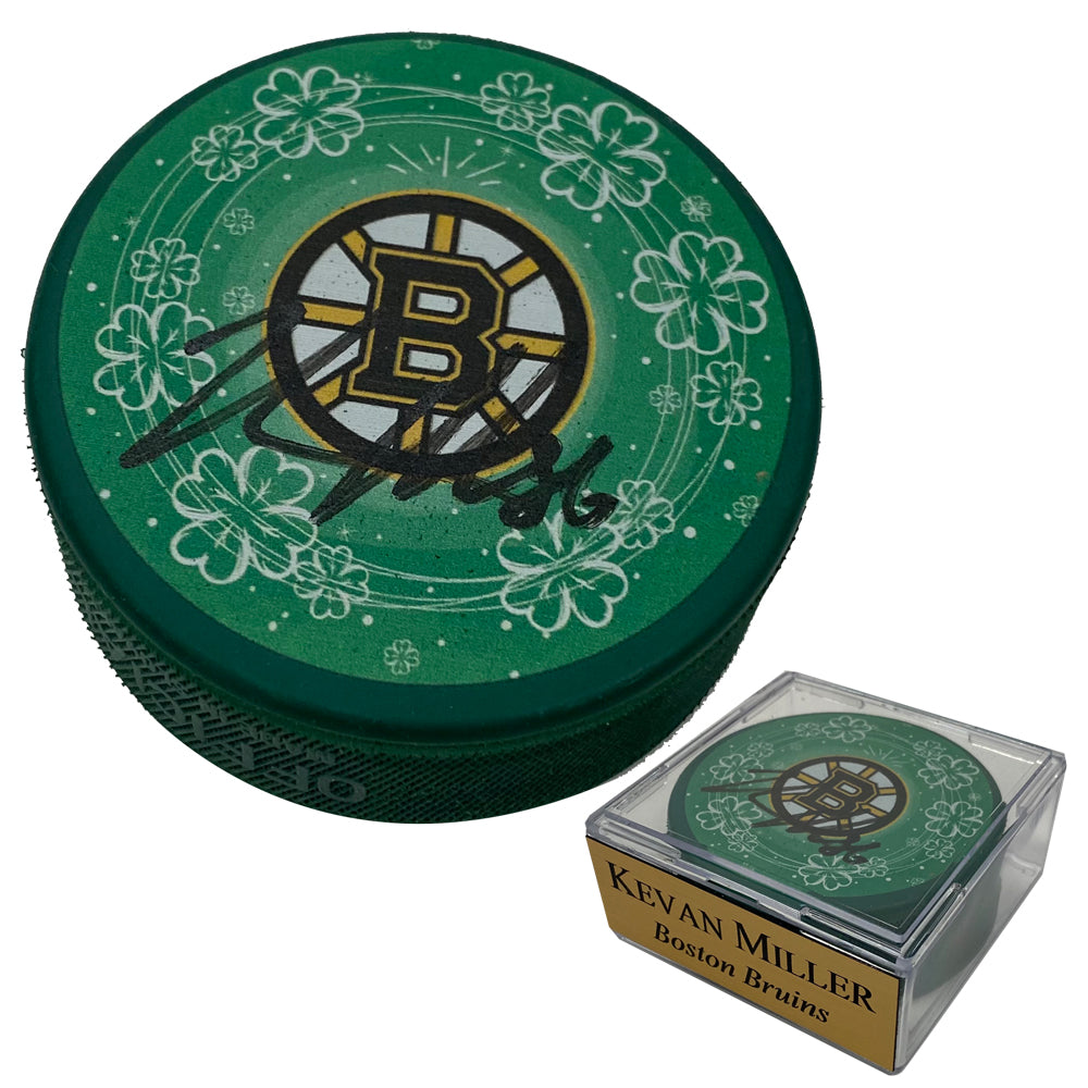Kevan Miller Autograph Puck Green Clover Shamrock