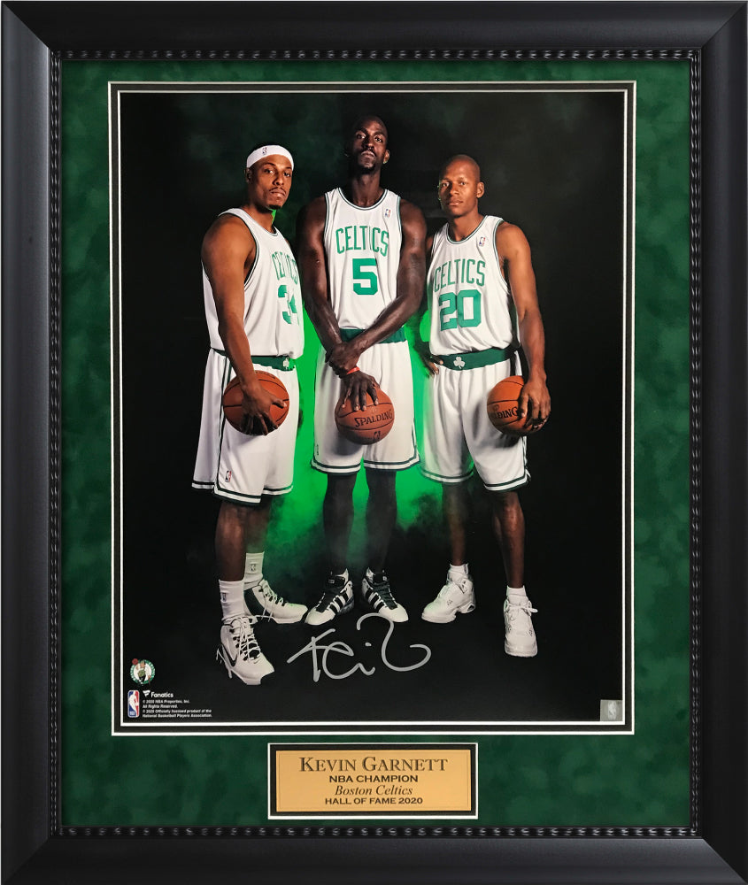 Kevin Garnett Autograph Photo Stand With Paul Pierce Ray Allen 23x27