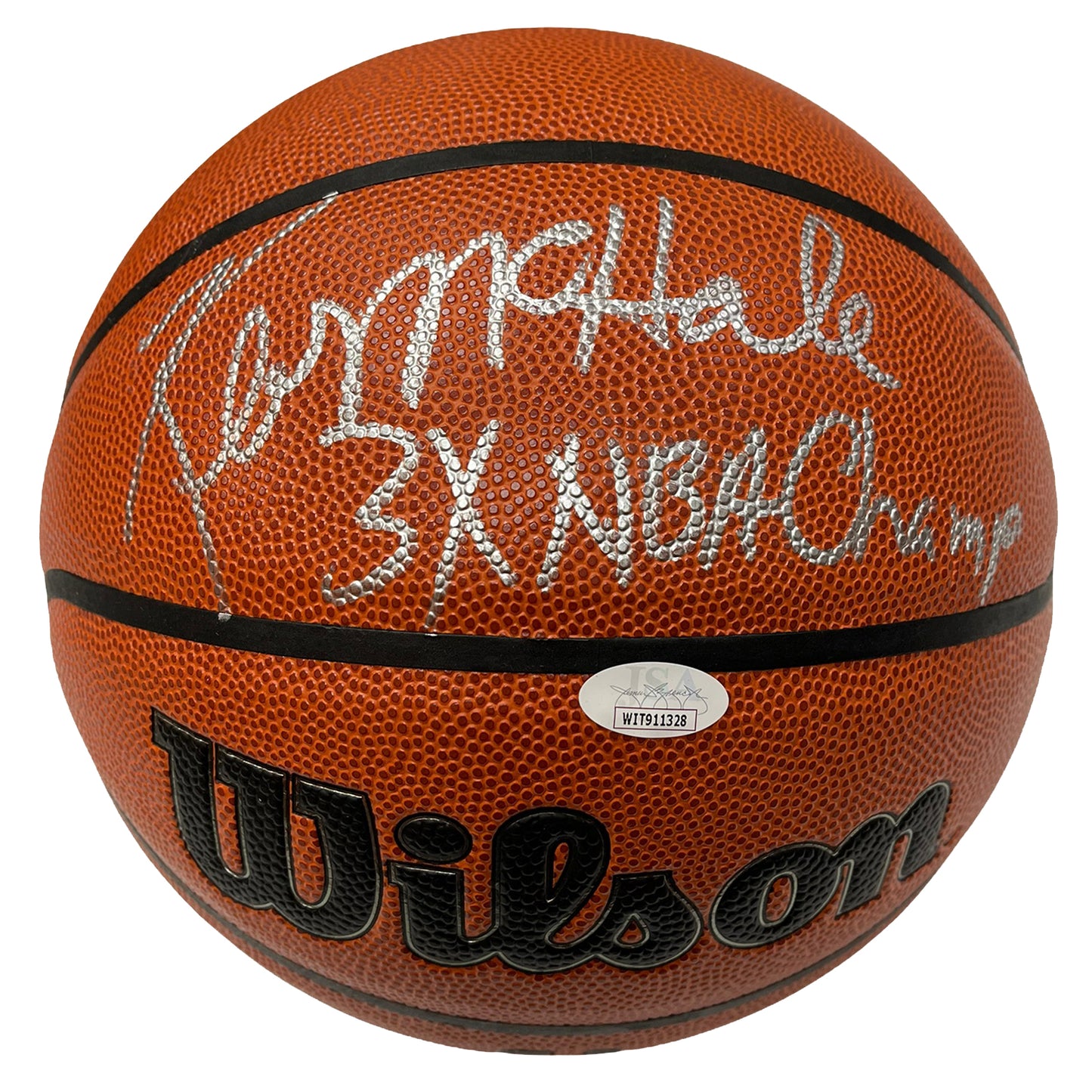 Kevin McHale Autograph Basketball with Inscription "3x NBA Champ"