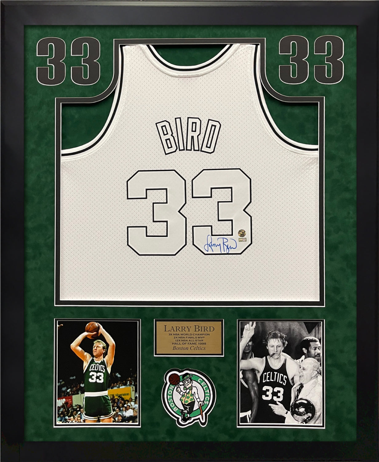 Larry Bird Autograph Jersey Boston Celtics White Out Framed 37x45