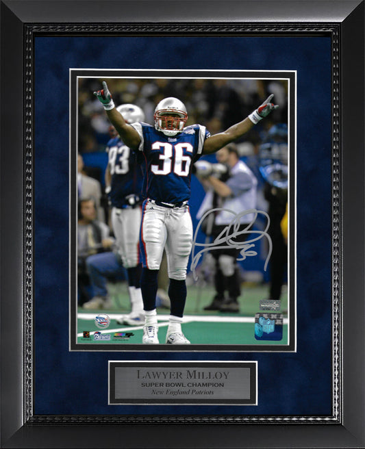 Lawyer Milloy Autograph Photo Super Bowl XXXVI Arms Up 11x14